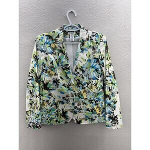 Womens Liz Baker Size Medium Petite Floral Two Button Up Long Sleeve Blazer